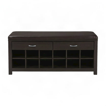 Contemporary Wood Paper Veneer Shoe Storage Bench for Entryway, Dark Brown