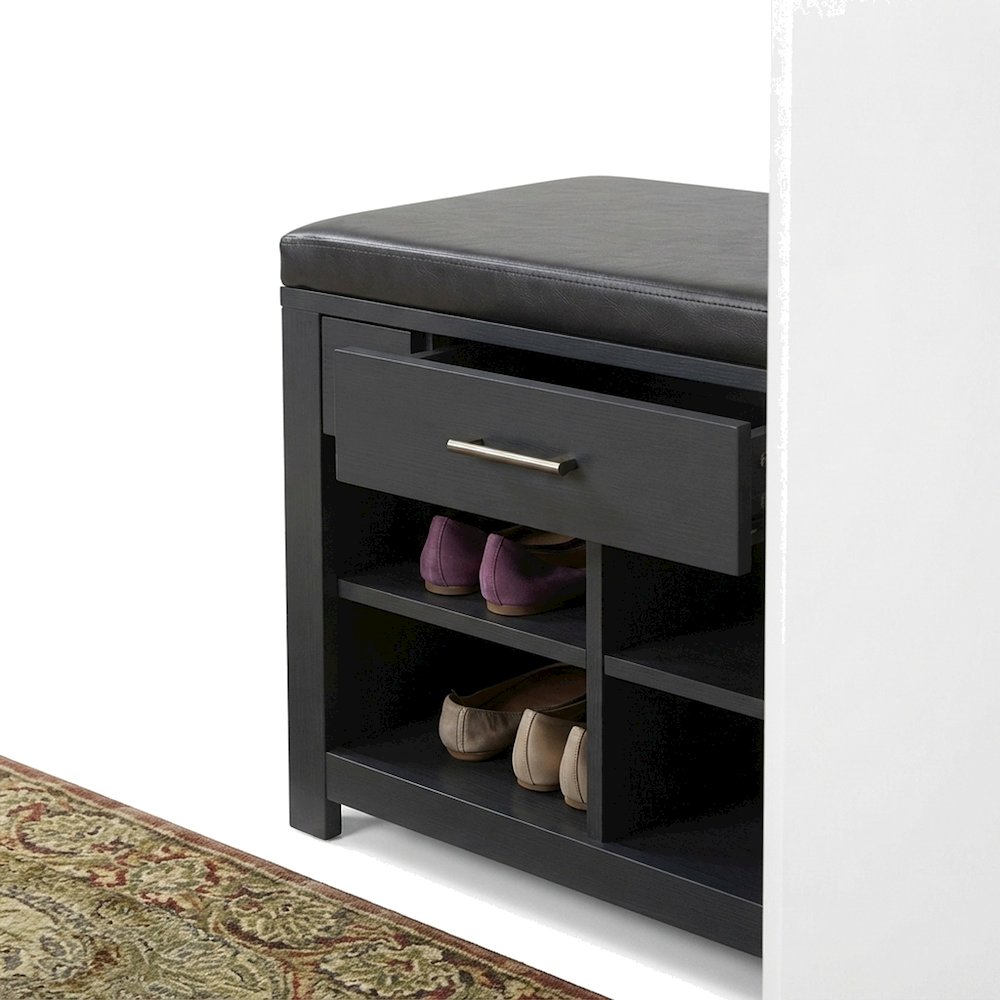 Contemporary Wood Paper Veneer Shoe Storage Bench for Entryway, Dark Brown