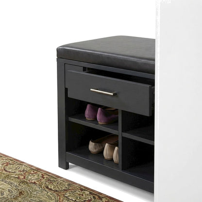 Contemporary Wood Paper Veneer Shoe Storage Bench for Entryway, Dark Brown