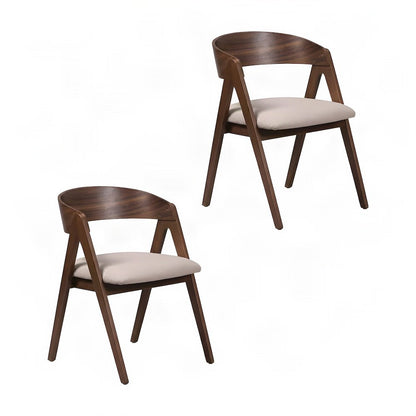 Mid-Century Modern Fabric Kitchen Dining Chairs, Set of 2, Beige/Walnut