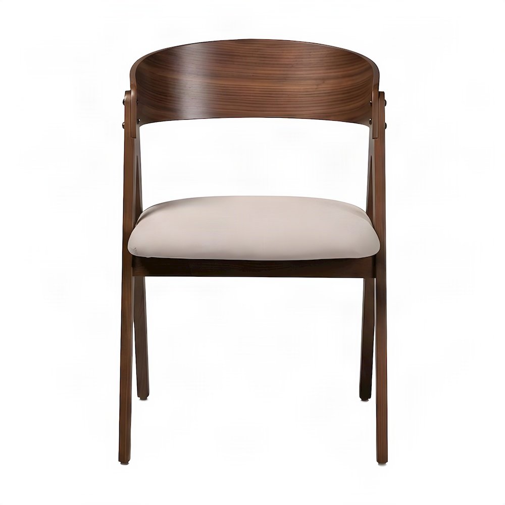 Mid-Century Modern Fabric Kitchen Dining Chairs, Set of 2, Beige/Walnut