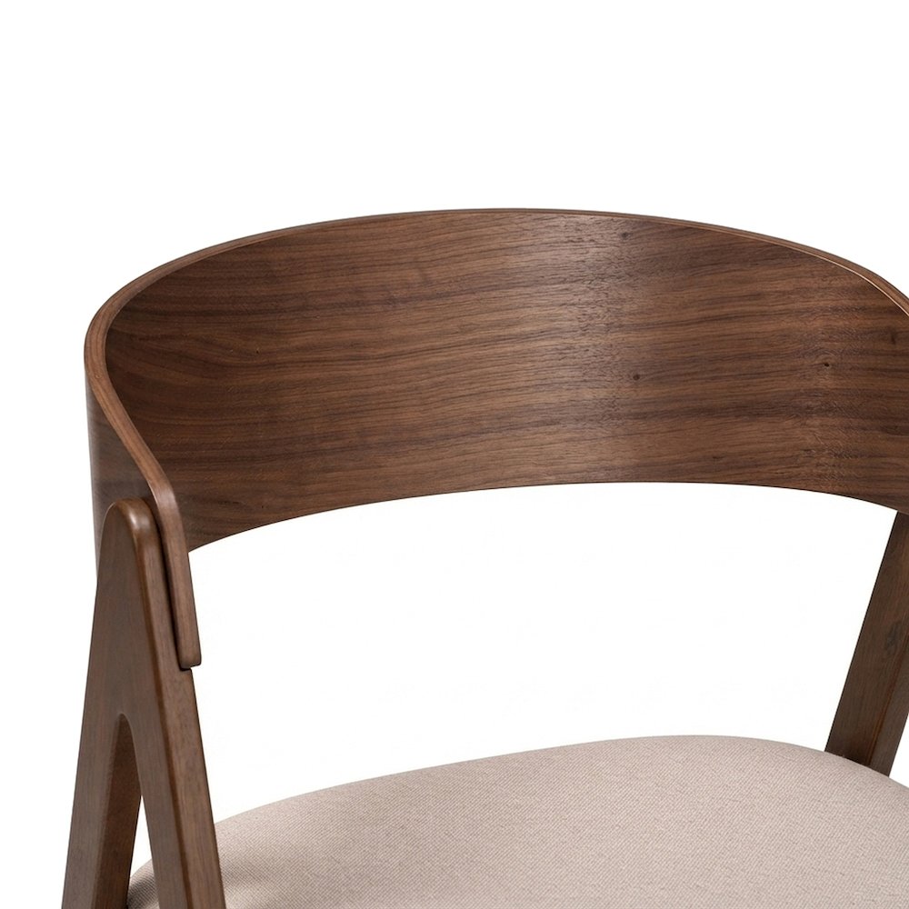 Mid-Century Modern Fabric Kitchen Dining Chairs, Set of 2, Beige/Walnut
