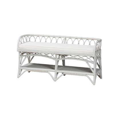 bali & pari Leryn Natural Rattan Bench with Shelf, White