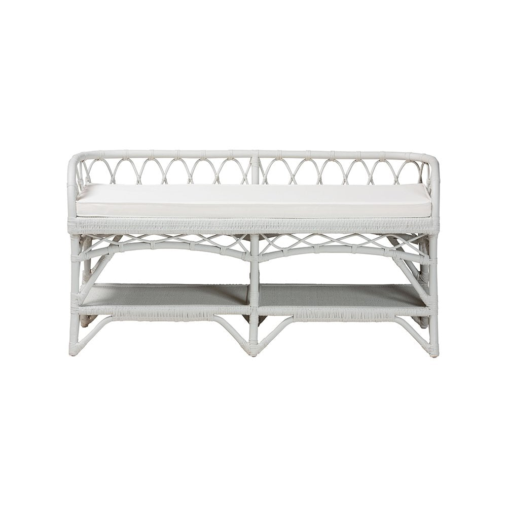 bali & pari Leryn Natural Rattan Bench with Shelf, White