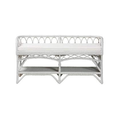 bali & pari Leryn Natural Rattan Bench with Shelf, White