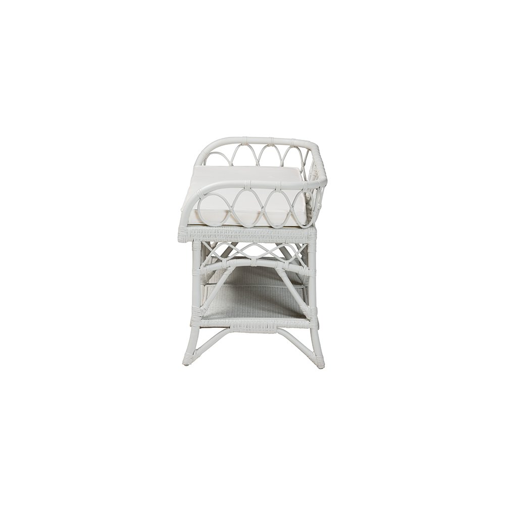 bali & pari Leryn Natural Rattan Bench with Shelf, White