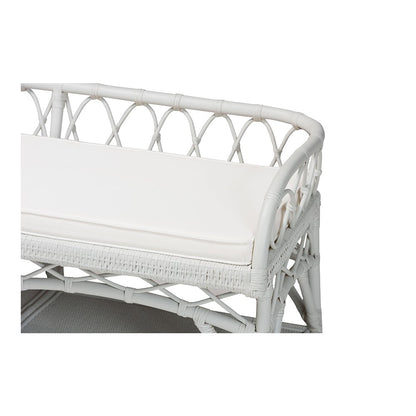 bali & pari Leryn Natural Rattan Bench with Shelf, White