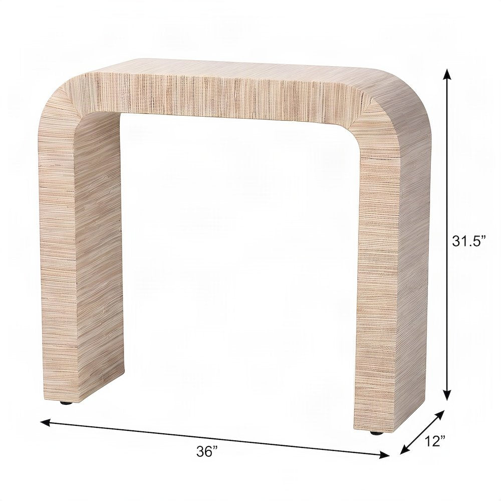 Woven Water Hyacinth Grasscloth Narrow Console Table with Drawer, Natural/Gold