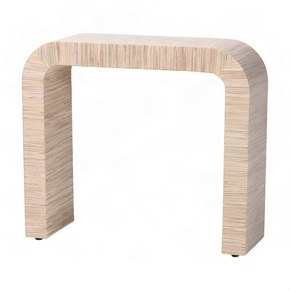 Woven Water Hyacinth Grasscloth Narrow Console Table with Drawer, Natural/Gold