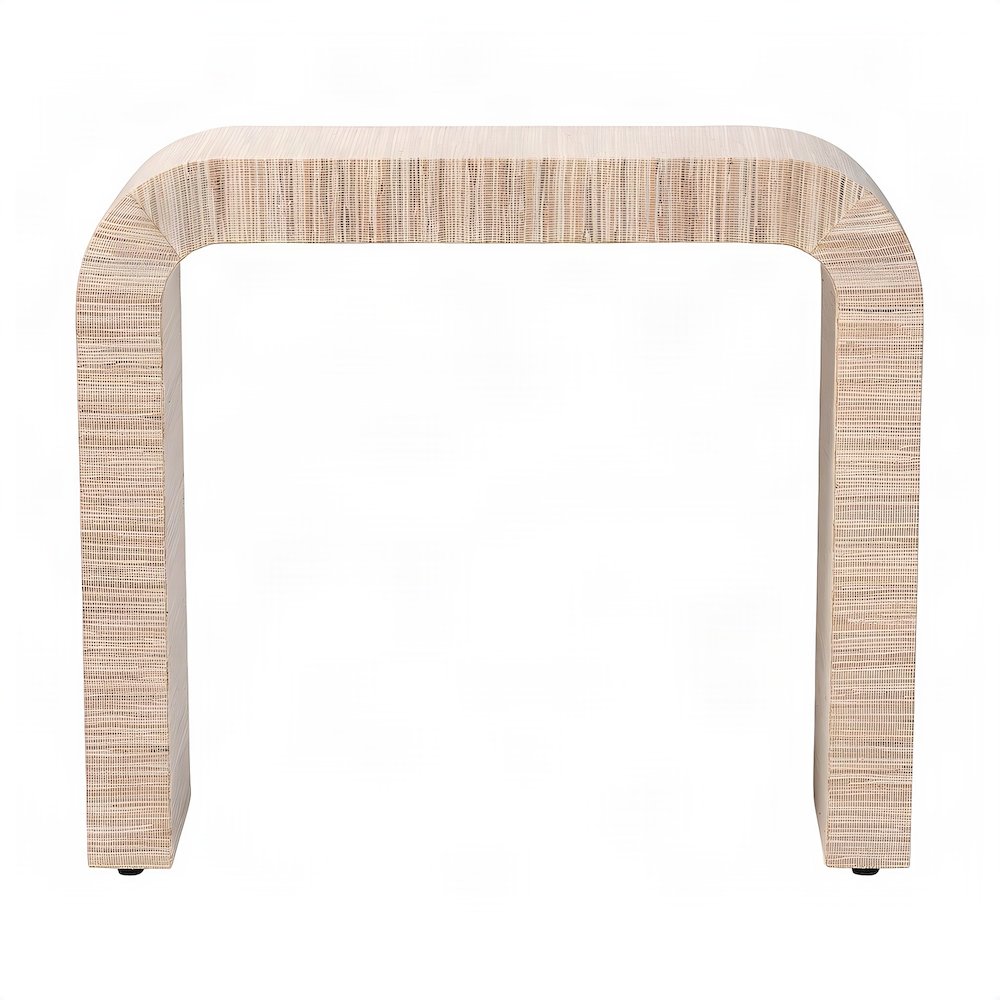 Woven Water Hyacinth Grasscloth Narrow Console Table with Drawer, Natural/Gold