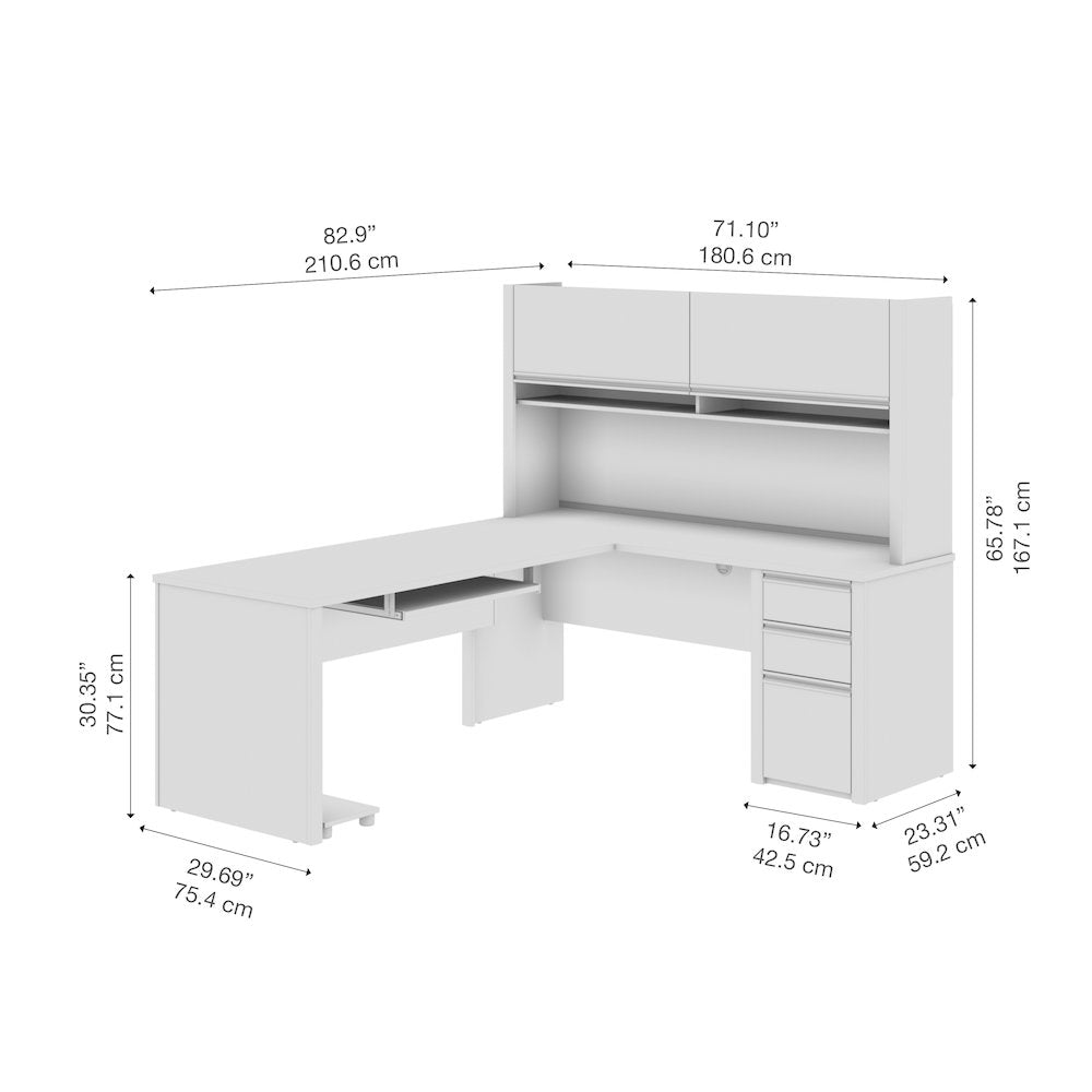 72W L-Shaped Desk with Hutch and Pedestal