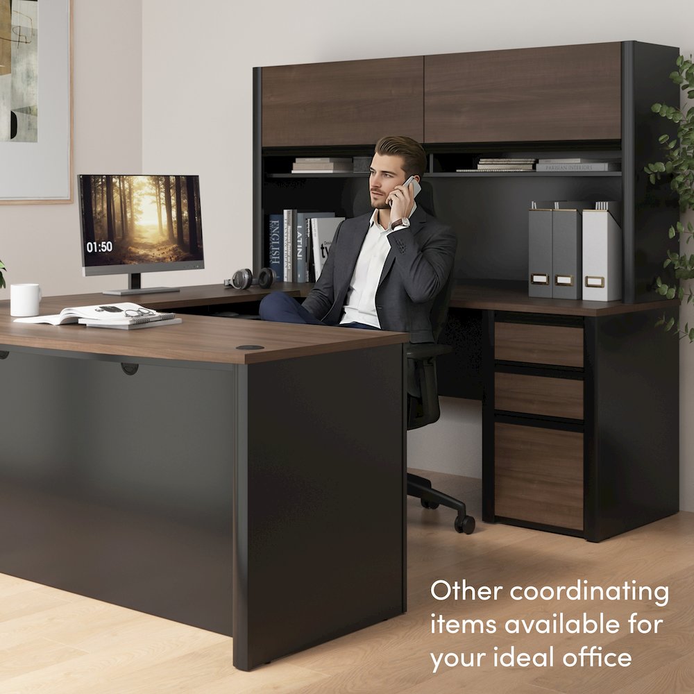 72W L-Shaped Desk with Hutch and Pedestal