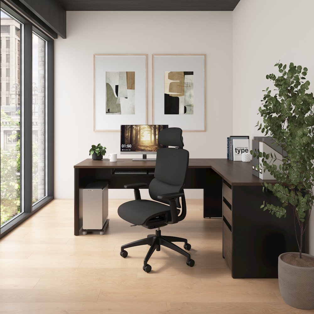72W L-Shaped Desk with Pedestal