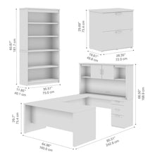 66W U-Shaped Desk with Hutch, Lateral File Cabinet, and Bookcase