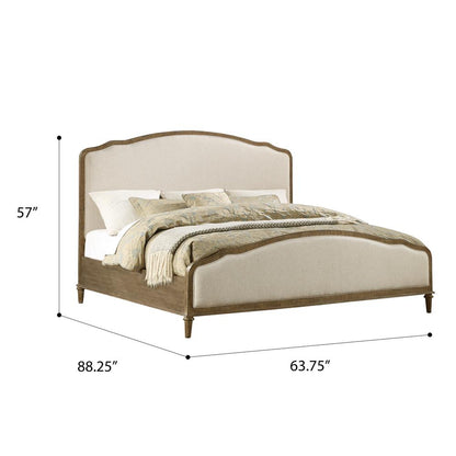 Cream Queen Bed with Weathered Wood Framing, Headboard And Footboard Panels
