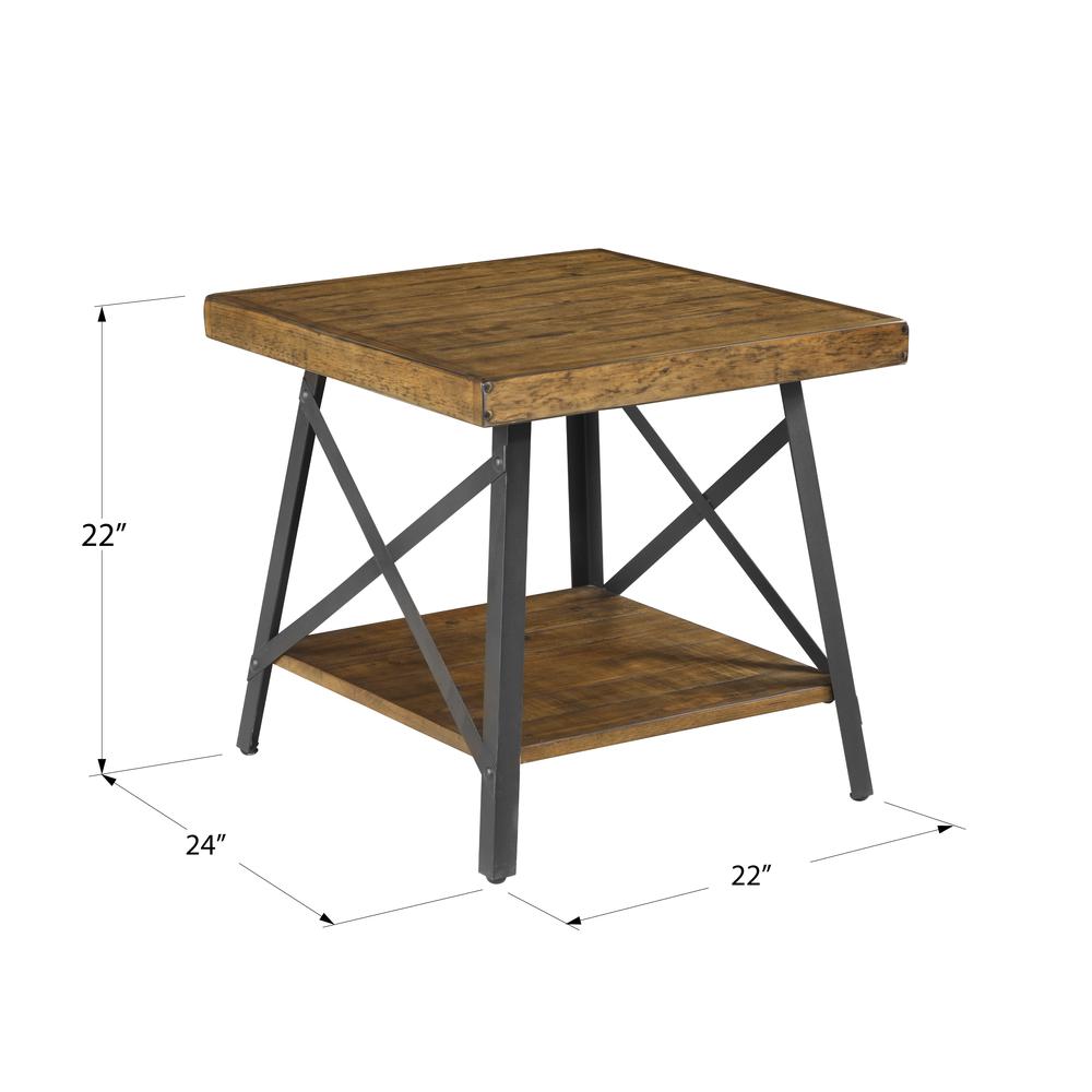Gray 24" End Table with Solid Wood Top, Metal Base, And Open Storage Shelf