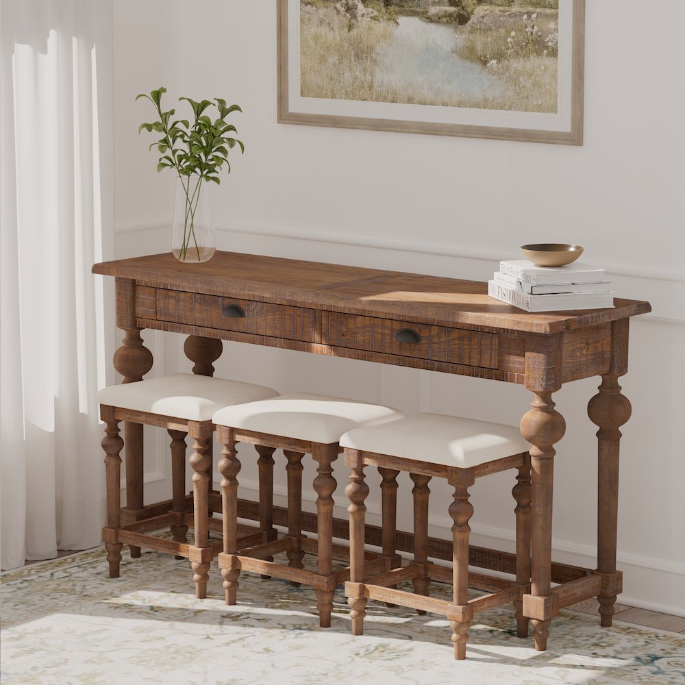 Wallce & Bay Ludin Sandstone Buff Console Table With 3 Stools