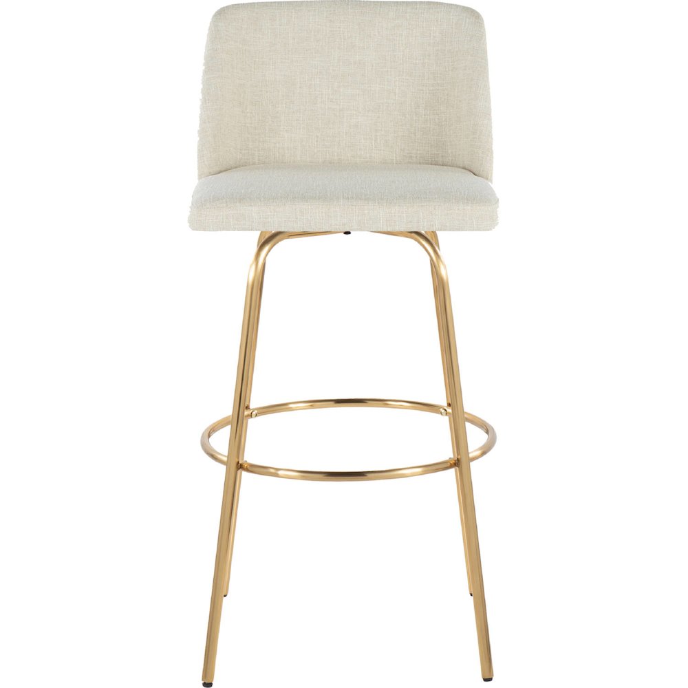 Cream Fabric, Gold Metal Toriano 30" Fixed-Height Barstool - Set of 2