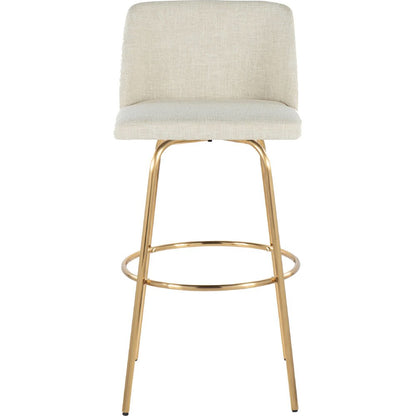 Cream Fabric, Gold Metal Toriano 30" Fixed-Height Barstool - Set of 2