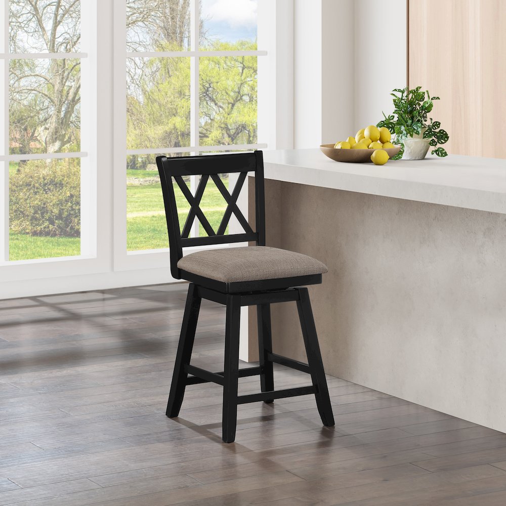24in Brookline Swivel Barstool Pure Black