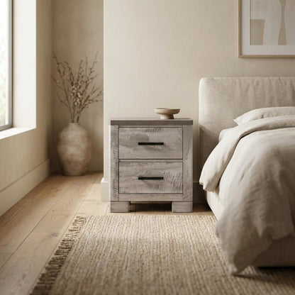 Gray 2-Drawer Wood Nightstand with Metal Handles