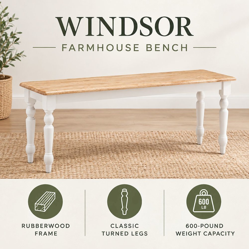 Windsor Farmhouse Dining Bench - Cream/Natural