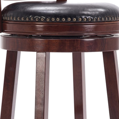 FurniFact Swivel Counter Stool with Faux Leather Seat, Black, 29"