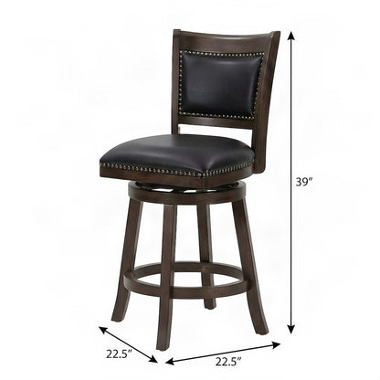 FurniFact Swivel Counter Stool with Faux Leather Seat, Black, 24"
