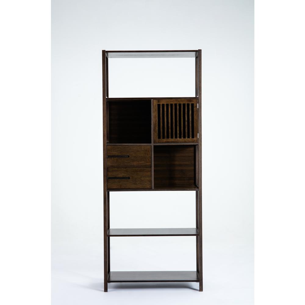 Selma Bamboo Bookcase - Right Facing Spindle Cabinet, Cappuccino