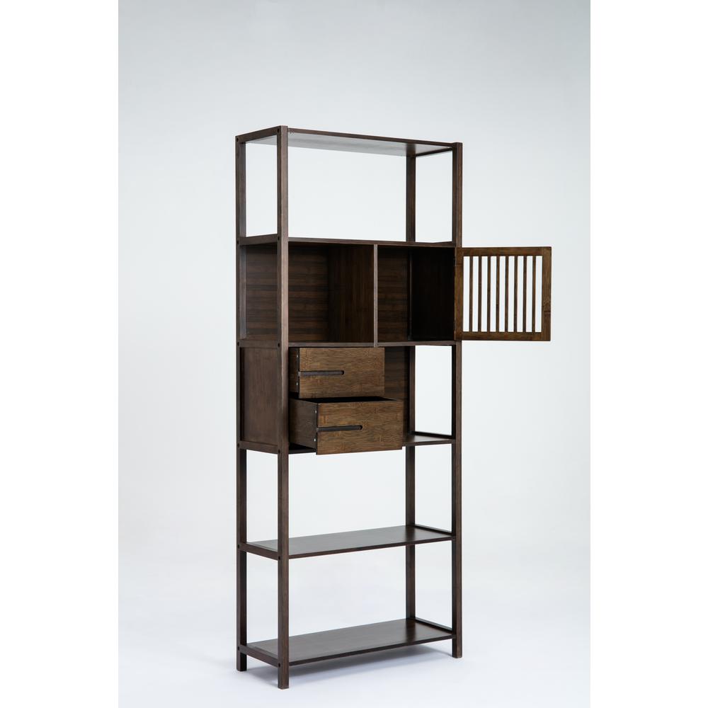 Selma Bamboo Bookcase - Right Facing Spindle Cabinet, Cappuccino
