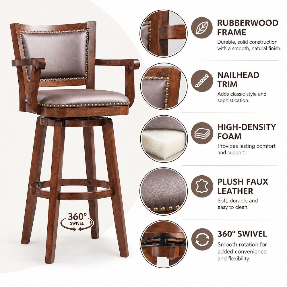 Broadmoor Extra Tall Swivel Bar Stool With Arms - Cappuccino