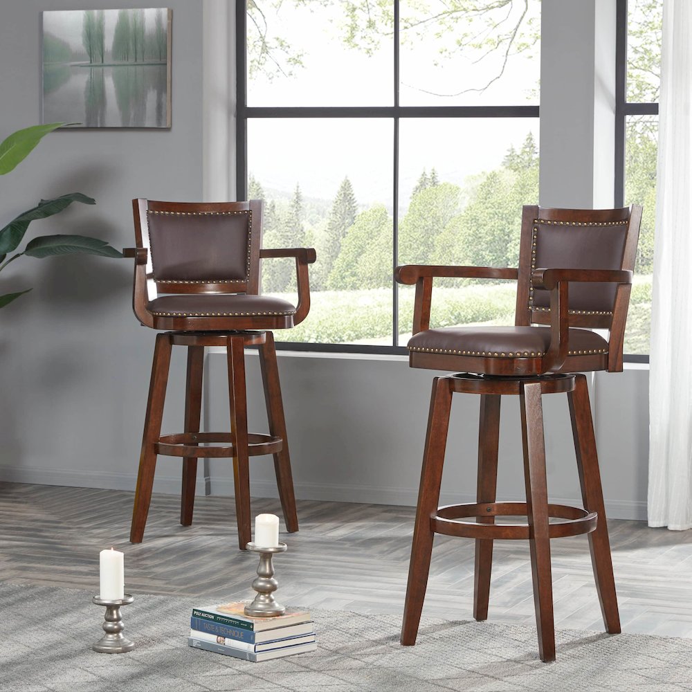 Broadmoor Extra Tall Swivel Bar Stool With Arms - Cappuccino