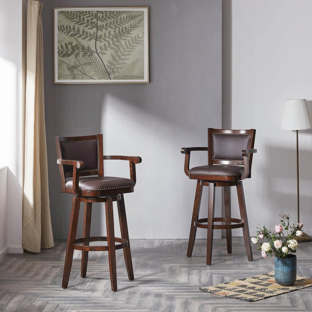 Broadmoor Extra Tall Swivel Bar Stool With Arms - Cappuccino