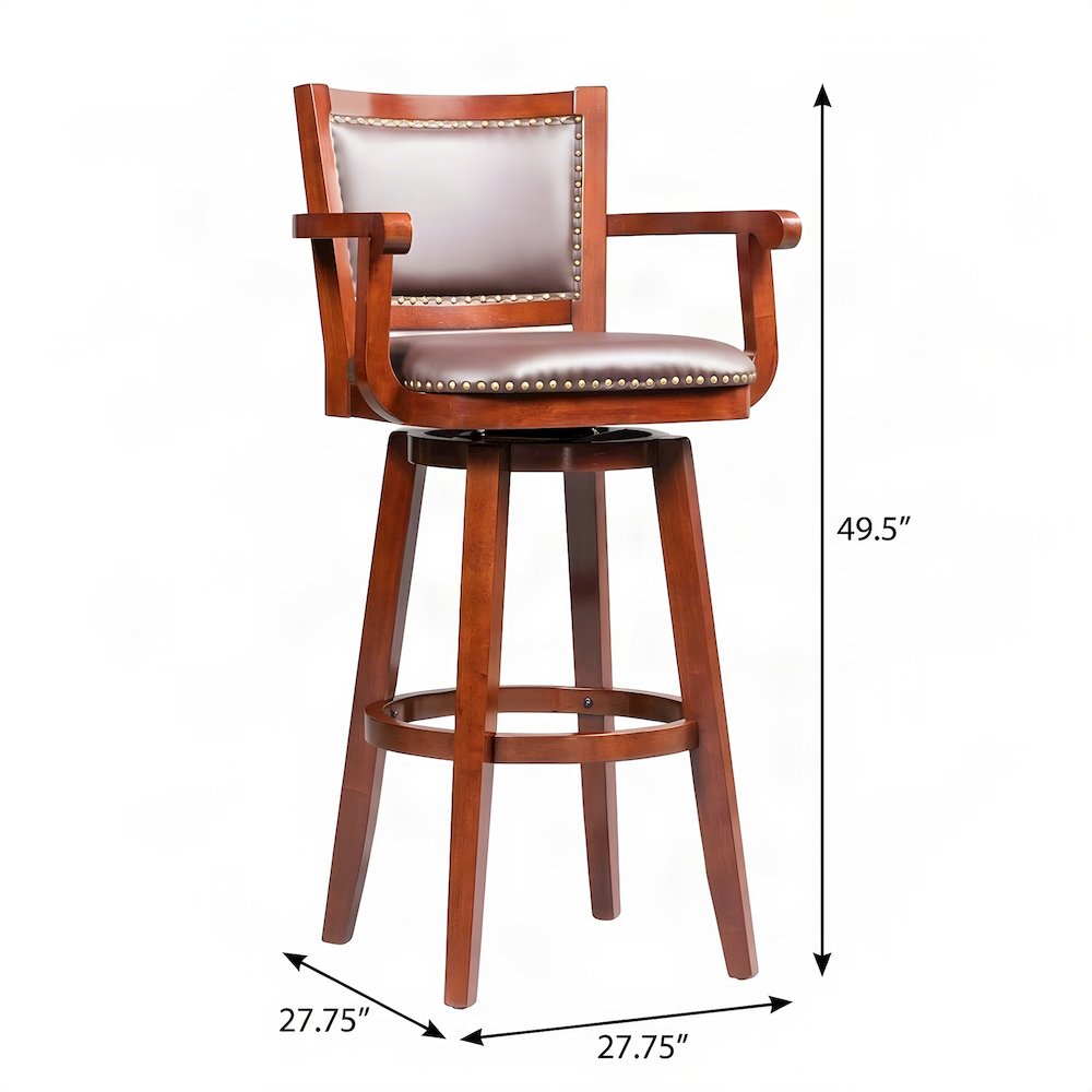 FurniFact Extra Tall Swivel Bar Stool with Arms and Footrest, Cherry, 34"