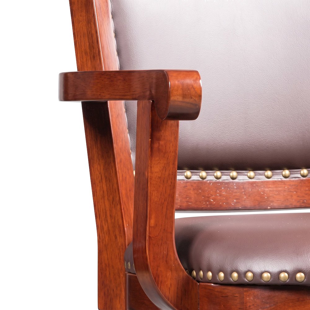 FurniFact Extra Tall Swivel Bar Stool with Arms and Footrest, Cherry, 34"