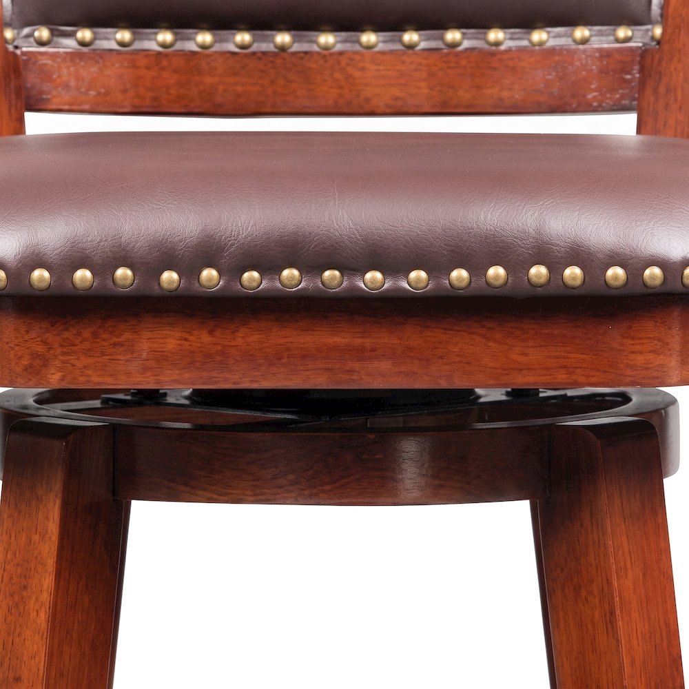 FurniFact Extra Tall Swivel Bar Stool with Arms and Footrest, Cherry, 34"