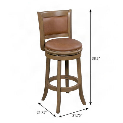 FurniFact Swivel Counter Stool with Faux Leather Seat, Distressed Sandrift