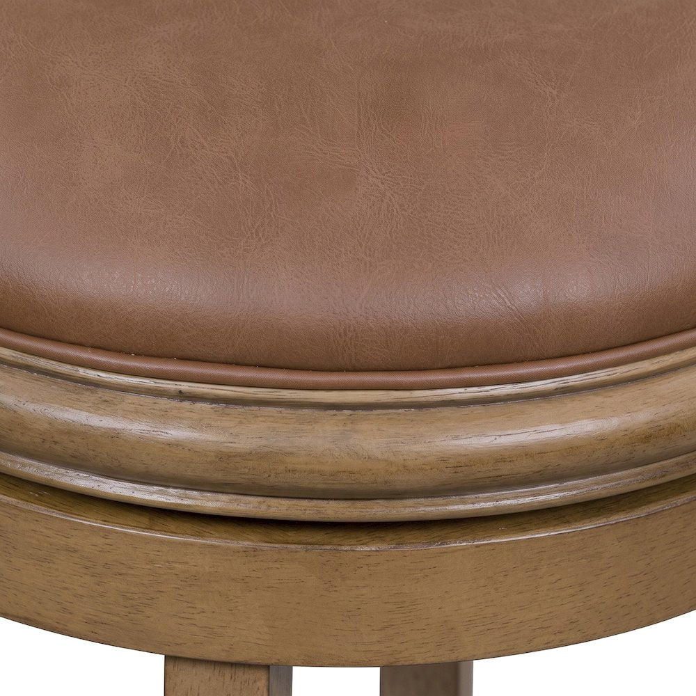 FurniFact Swivel Counter Stool with Faux Leather Seat, Distressed Sandrift