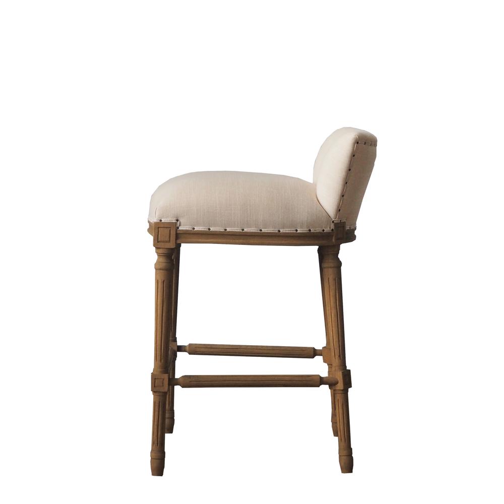 Francesca Linen and Oak Wood Bar Stool - Tan/Natural