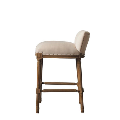 Francesca Linen and Oak Wood Bar Stool - Tan/Natural
