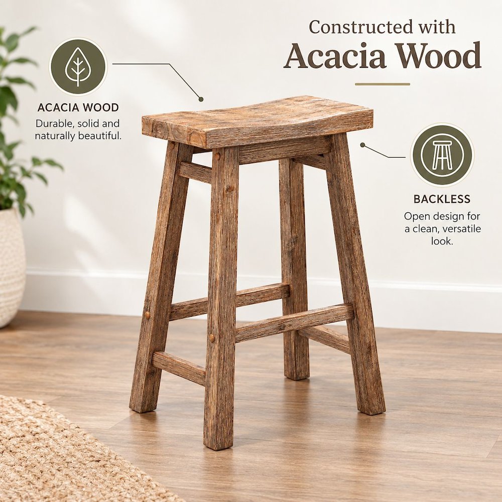 Sonoma Backless Saddle Counter Stool - Barnwood Wire-Brush