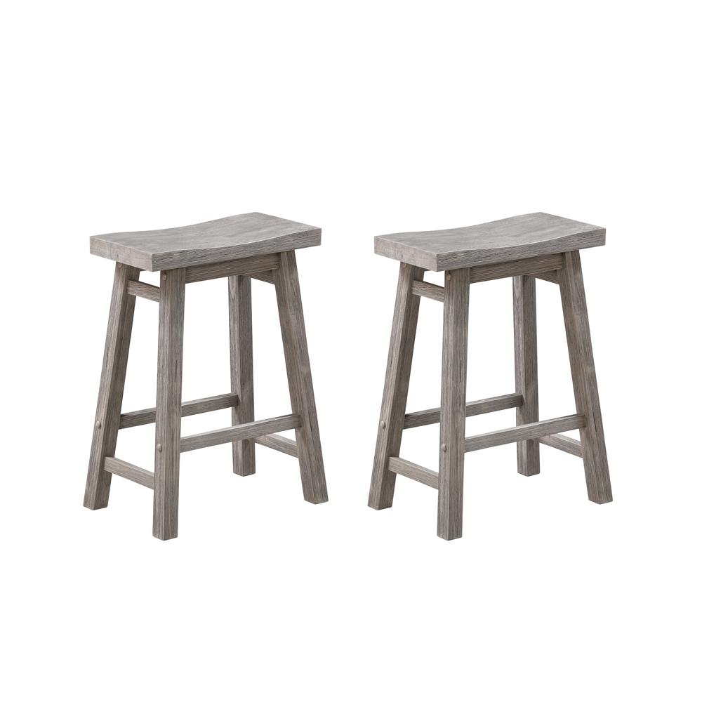 Sonoma Backless Saddle Counter Stools - Storm Gray Wire-Brush - Set of 2