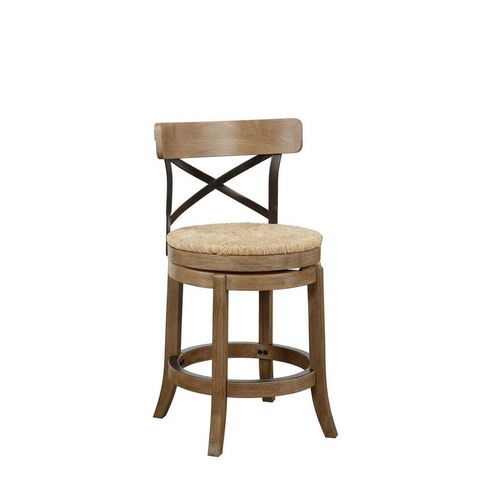 FurniFact Swivel Counter Stool with Rubberwood Frame, Wheat Wire-Brush, 24"