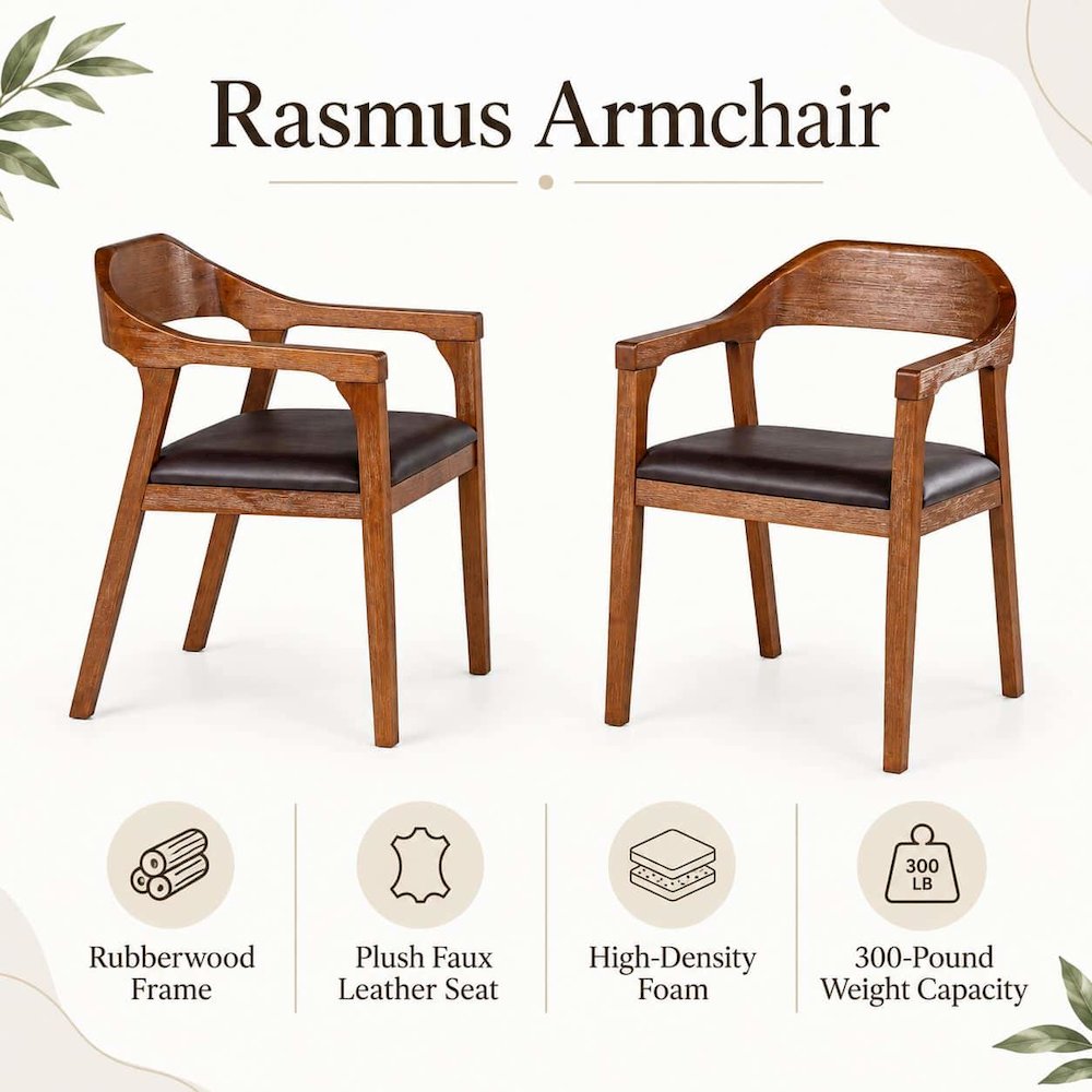 Rasmus Dining Armchairs - Chestnut Wire-Brush Finish - Set of 2