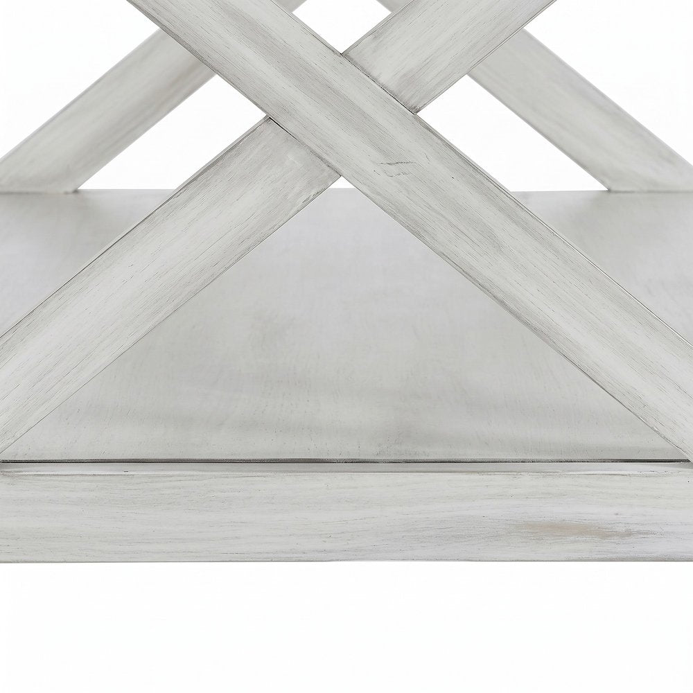 FurniFact Coffee Table with Solid Wood and MDF Top Frame, Antique White