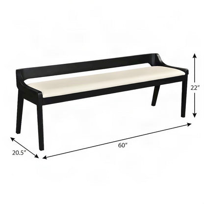 FurniFact Dining Bench with Faux Leather Seat and Rubberwood Frame, Black