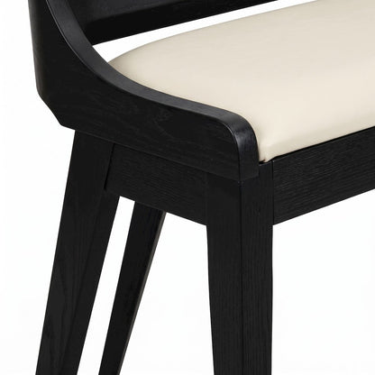 FurniFact Dining Bench with Faux Leather Seat and Rubberwood Frame, Black