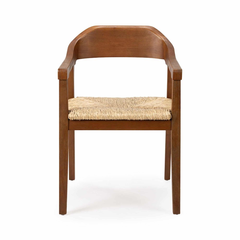 FurniFact Rush Armchair with Wire-Brush Rubberwood, Chestnut Wire-Brush