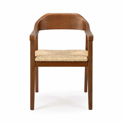 FurniFact Rush Armchair with Wire-Brush Rubberwood, Chestnut Wire-Brush