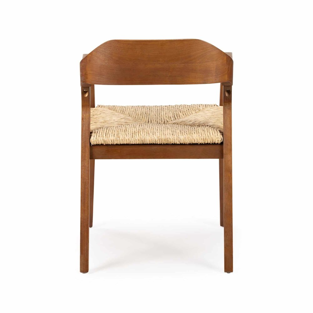 FurniFact Rush Armchair with Wire-Brush Rubberwood, Chestnut Wire-Brush